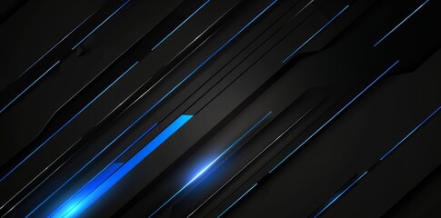 Abstract black background with blue glowing lines, futuristic design in the concept of technology style. Abstract dark background vector illustration with light and shadow effects. Vector illustration