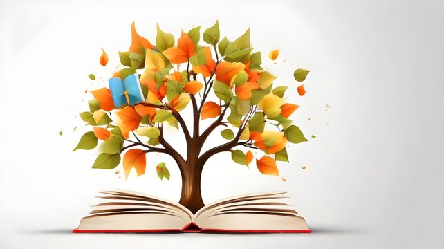 open book with autumn leaves and tree Generative Ai