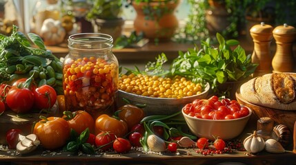 Illustrate a photorealistic depiction of a plant-based meal from a close-up eye-level view