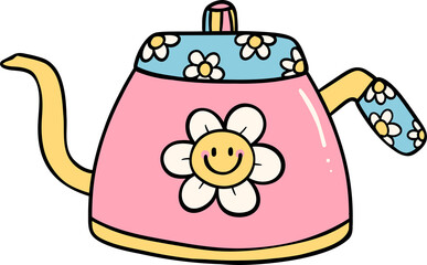 Retro coffee kettle Groovy Drink Trendy lined doodle handdrawn