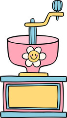 Retro coffee grinder Groovy Drink Trendy lined doodle handdrawn