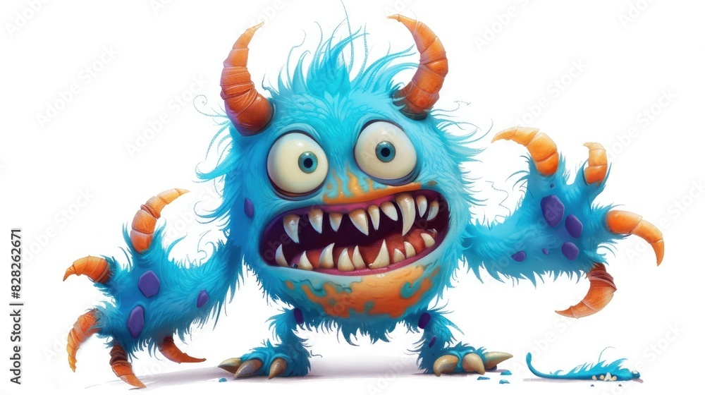 Sticker Adorable Cartoon Monster Character on a White Background