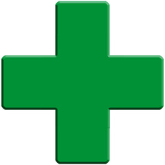 Obraz premium Croix verte médicale , fond blanc 