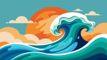 An abstract shot of waves crashing on the shore representing the ebb and flow of life and encouraging the viewer to find inner peace through nature.. Vector illustration
