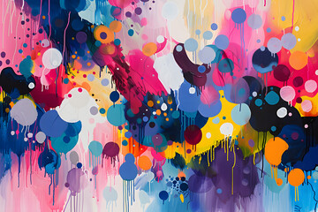 An abstract masterpiece bursting with vibrant hues and playful spots, inviting the viewer to get lost in a world of color and creativity