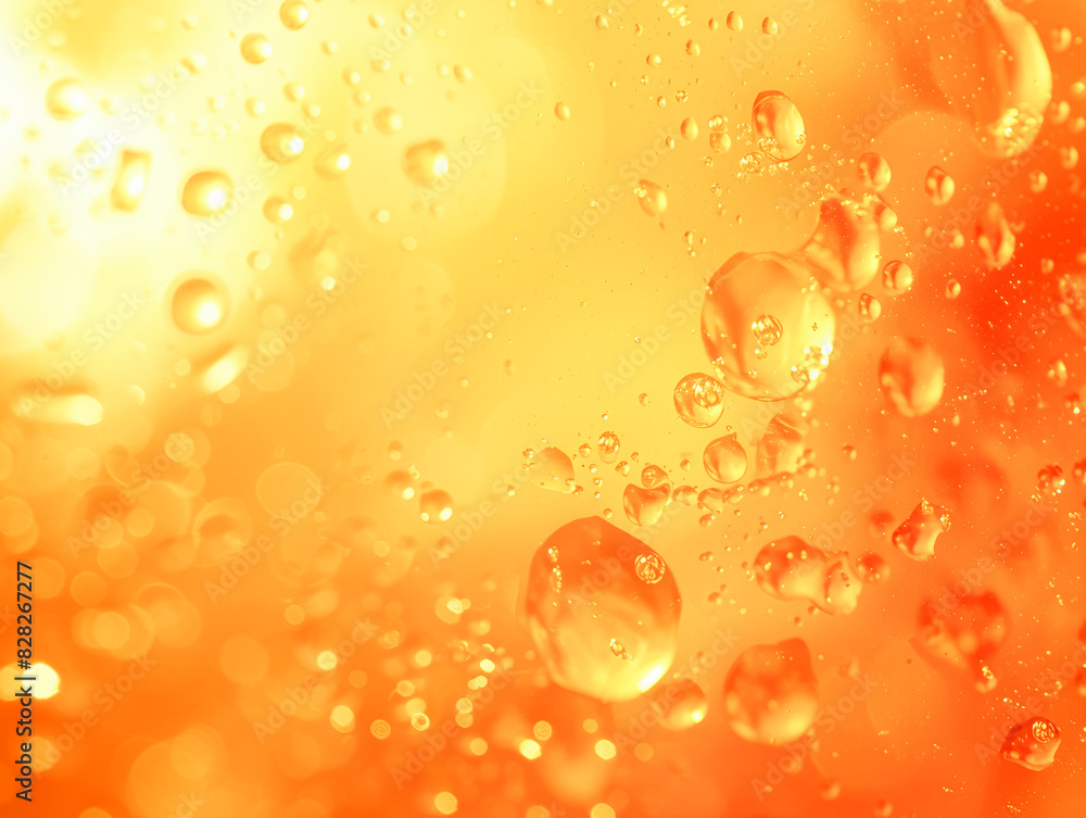 Poster close-up of water droplets on a gradient orange background, depicting a freshness concept. generativ