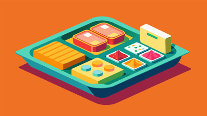 In a nod to classic TV dinners guests can choose from a variety of mini frozen meals complete with compartmentalized trays and retro packaging. Its a. Vector illustration