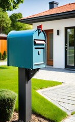 Closeup modern mailbox on the yard of house, mailing and newsletter concept.