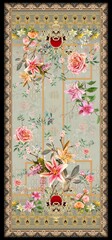 Suit Kurtid Digital Design Motif Flower Colorful Stock Illustration Pakistani Kurti
