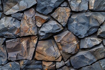 Rock texture background with rugged surface and stone cracks, varied greys and browns, ai generated