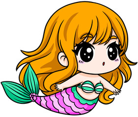 Cute Cartoon Mermaid Illustration Fantasy Character