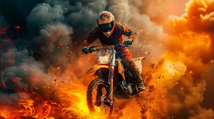 Motocross Rider on Fiery Background