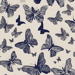 Butterflies seamless repeat pattern Print Free Vector
