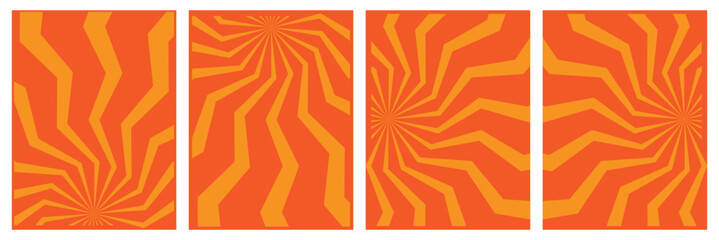 Retro Groovy Sun Background Set. Abstract Wave Ray Pattern in Trendy 70s Style. Boho Colorful Groovy Sun Psychedelic Vintage Background. Groovy retro abstract sun background.