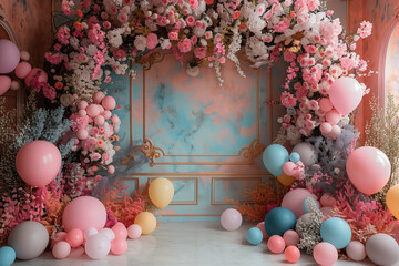 Obraz premium there is a room with a bunch of balloons and a door