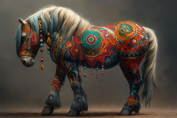 Obraz premium brightly colored horse with a long mane and a beaded mane