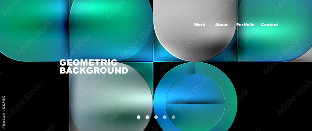 Poster Bright colorful squares with round elements minimal geometric background. Vector Illustration For Wallpaper, Banner, Background, Card, Book Illustration, landing page