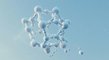 A beautiful hexagonal molecule, with a myriad of dots, placed against a soothing, sky blue background.