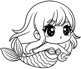 Obraz premium Cute Cartoon Mermaid Illustration Fantasy Character for coloring page