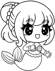 Cute Cartoon Mermaid Illustration Fantasy Character for coloring page