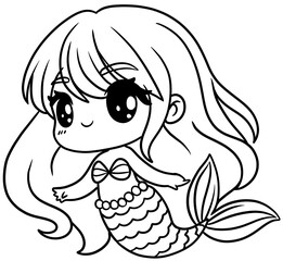 Cute Cartoon Mermaid Illustration Fantasy Character for coloring page