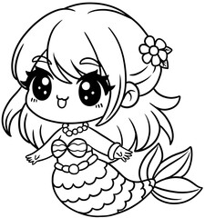 Cute Cartoon Mermaid Illustration Fantasy Character for coloring page