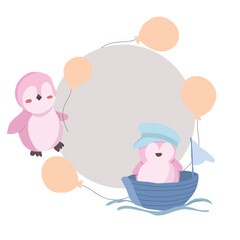 Cute Penguin Bird Illustration Wreath