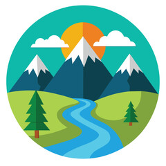 Vector pictogram of a mountain landscape with a stream or road background