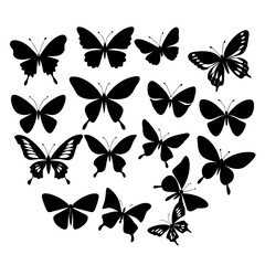 Many butterflies vector silhouette illustration