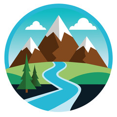 Vector pictogram of a mountain landscape with a stream or road background