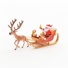 Naklejka premium Santa Claus in a sleigh with a deer icon in 3D style on a white background