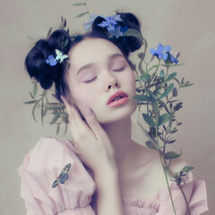 Girl in a pink dress with flowers in her hair
