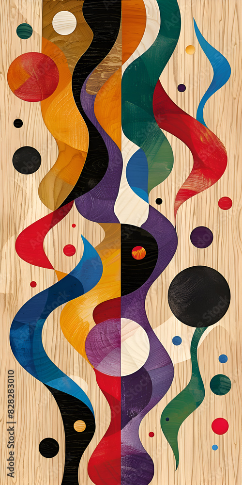 Aufkleber a colorful abstract painting of a wave with many different colored circles. the circles are of vario