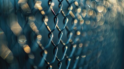 Close up image of a metallic mesh with a blurred background
