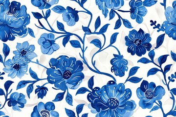 Watercolor Seamless pattern with blue and white