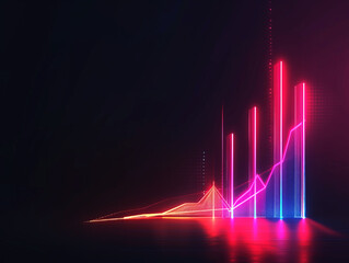 Neon bar graph on dark background, concept of futuristic data analysis. Generative AI