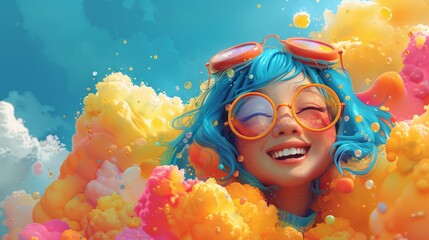 Illustrate colorful hand-drawn art featuring happy cartoon characters in a simplistic and engaging style. Use bold and vibrant colors to create lively and joyful scenes that capture the essence of