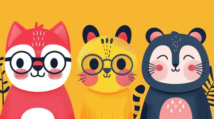 Fototapeta premium Capture the fun of cartoon designs with minimalist illustrations of happy cartoon characters. Use bright colors and clean lines to create delightful and engaging visuals that convey a sense of joy