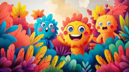Obraz premium Create happy illustrations that showcase cartoon joy in a minimalist and digital artwork style. Use vibrant colors and simple shapes to highlight the playful and cheerful nature of the characters and
