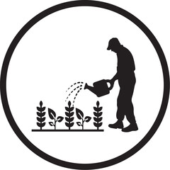 Farmer, working, gardener, gardening, plants circle vector illustration icon