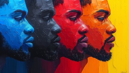 Abstract portrait of four men in vibrant colors