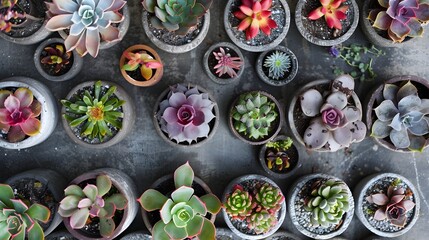 Varied Succulents Displayed in Stylish Pots and Containers with Natural Textured Backgrounds