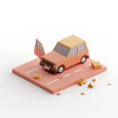 Obraz premium broken car involved in an accident icon in 3D style on a white background
