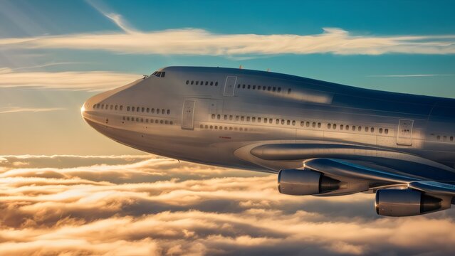 Majestic 747-400 Soaring Above Fluffy Clouds