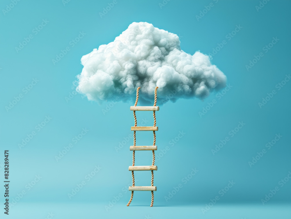 Aufkleber a ladder reaching up to a cloud against a blue background, representing an imaginative concept. gene