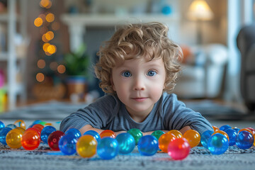 Fototapeta premium little child playing with balls