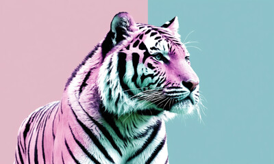 Fantasy Illustration of a wild animal tiger. Digital art style wallpaper background.