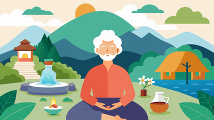 Our luxurious senior wellness retreat boasts panoramic views a tranquil ambiance and a range of services including aromatherapy sound healing and nutrition consultations for a. Vector illustration