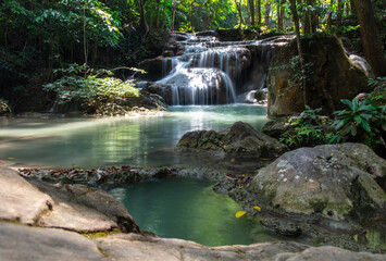 Waterfall along a tropical river in Thailand