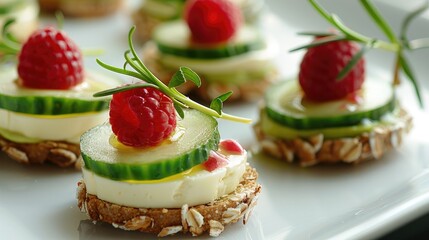 Canape with Raspberry Cheese and Cucumber